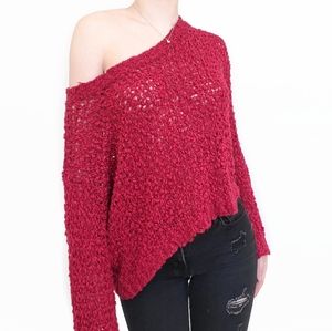 SOLD!! Band of Gypsies Luxury Red Over Sized Long Sleeve Knit Crochet Sweater